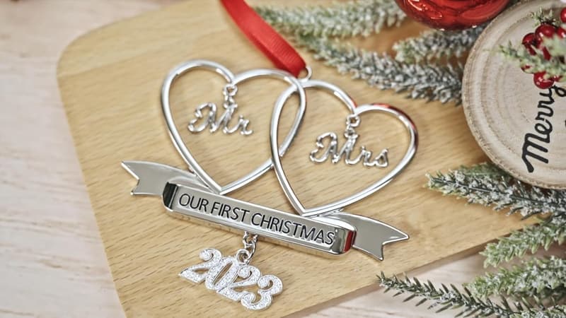 2024 Mr & Mrs Double Heart Christmas Ornament