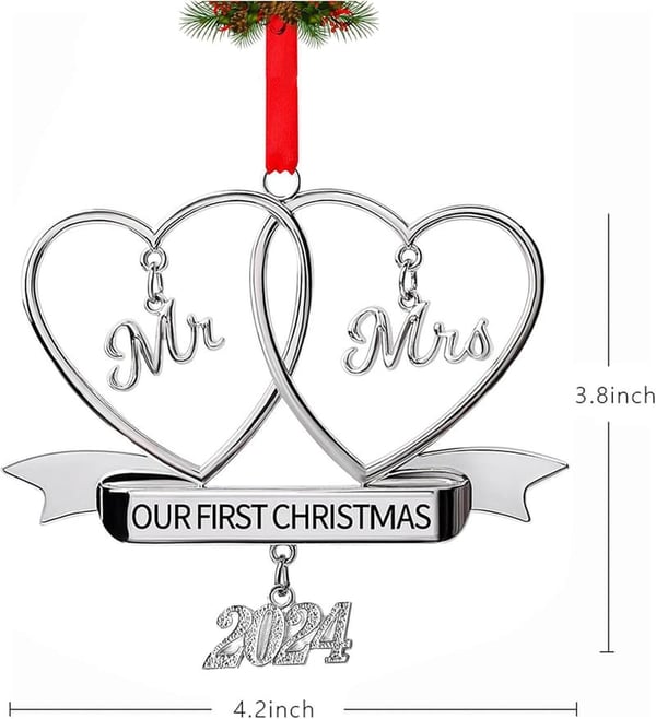 2024 Mr & Mrs Double Heart Christmas Ornament