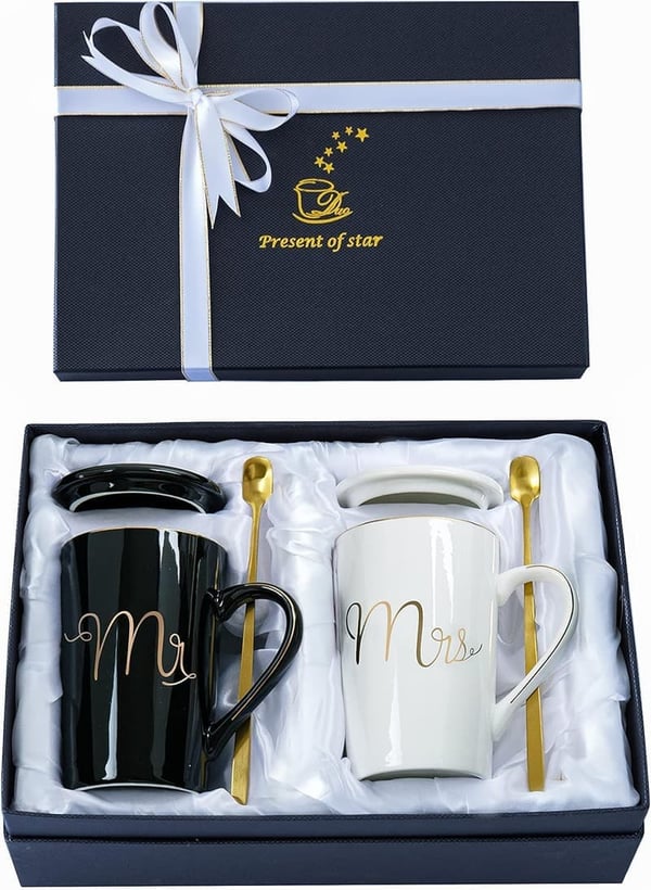 Mr. and Mrs. Coffee Mugs Set - Unique Wedding Gift for Couples
