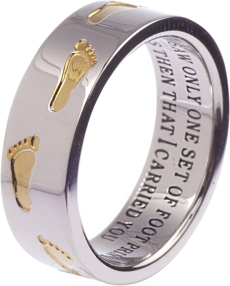 Footprints in the Sand Religious Ring for Women - Two-Tone Stainless Steel