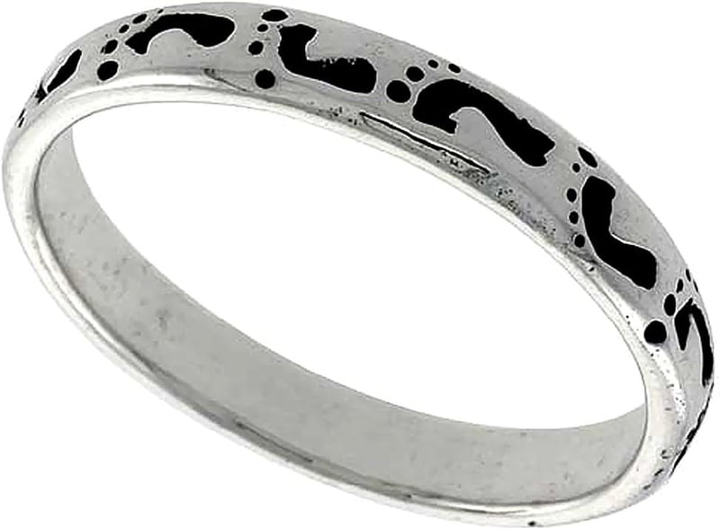 Stackable Sterling Silver Footprints Ring for Women, Sizes 6-10