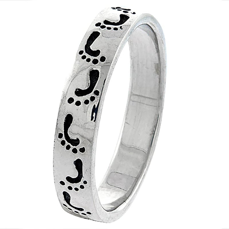 Stackable Sterling Silver Footprints Ring for Women, Sizes 6-10