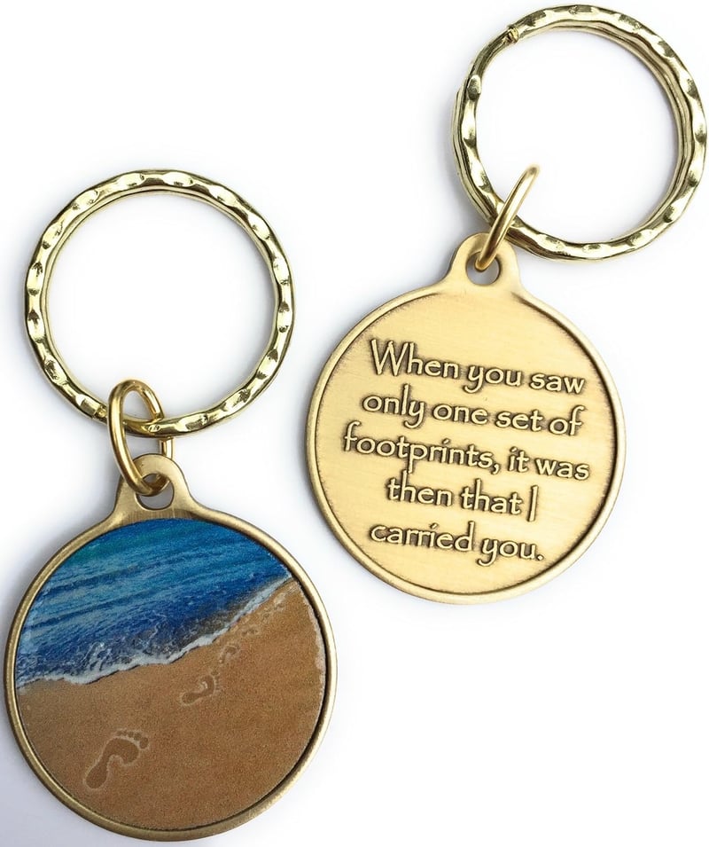Footprints in the Sand Bronze Keychain - Spiritual Gift