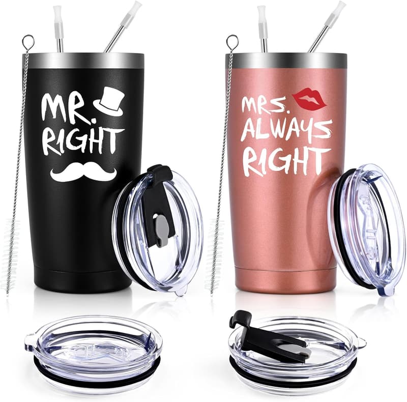 Wedding Tumbler Set for Couples - Stainless Steel, 20oz