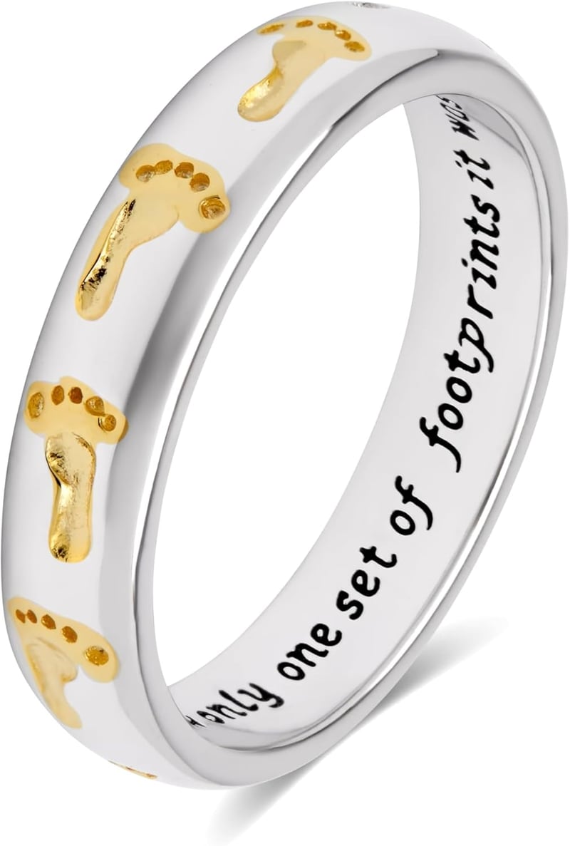 Inspirational Women's Sterling Silver Footprints Ring