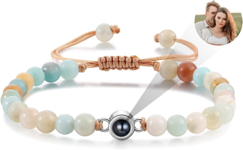 Personalized Birthstone Bracelet with Photo Charm for Women