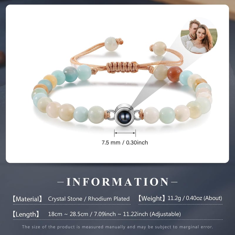 Personalized Birthstone Bracelet with Photo Charm for Women