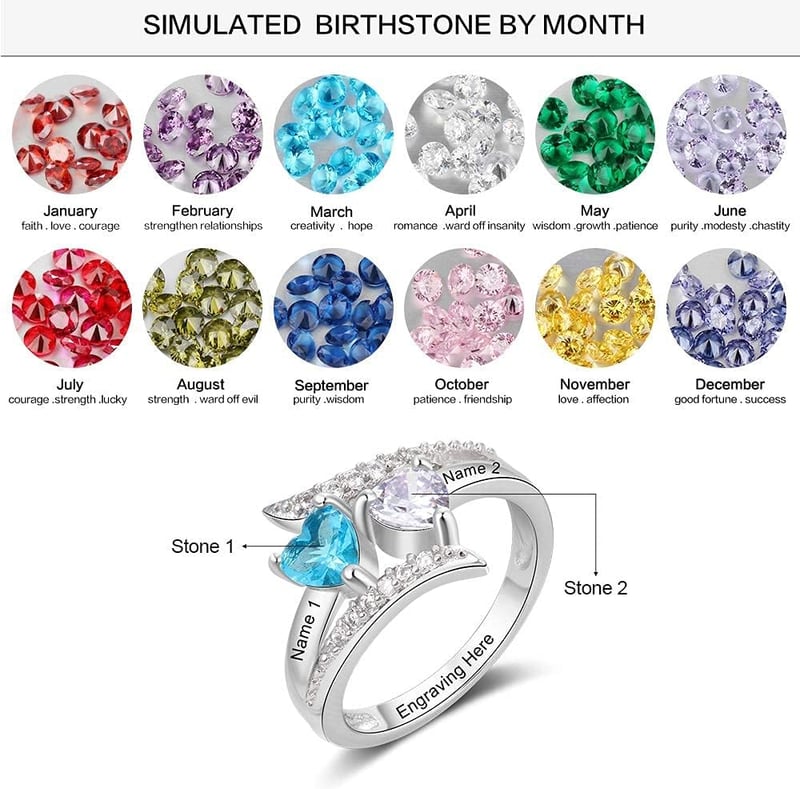 Personalized 925 Sterling Silver Promise Ring with Birthstones