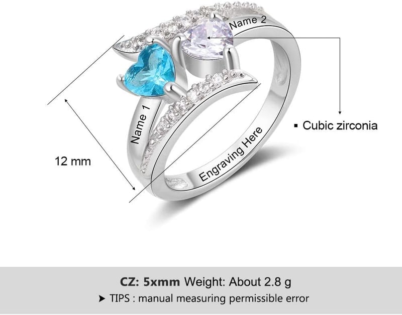 Personalized 925 Sterling Silver Promise Ring with Birthstones
