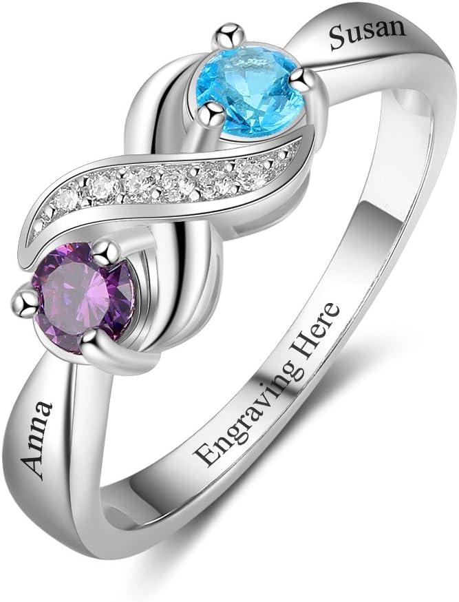Personalized Infinity Mother's Ring with 2 Simulated Birthstones