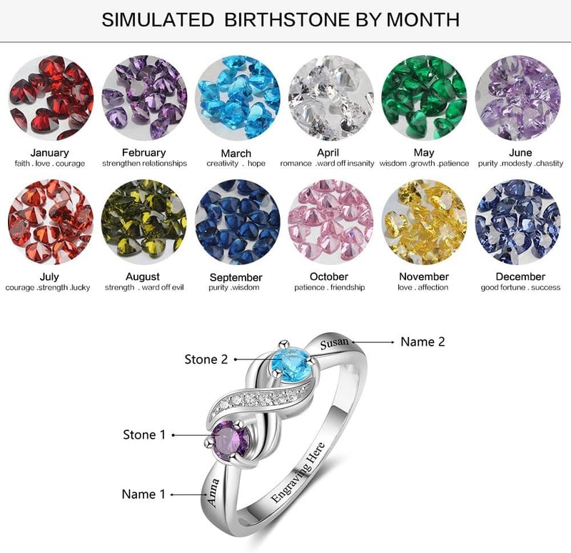 Personalized Infinity Mother's Ring with 2 Simulated Birthstones