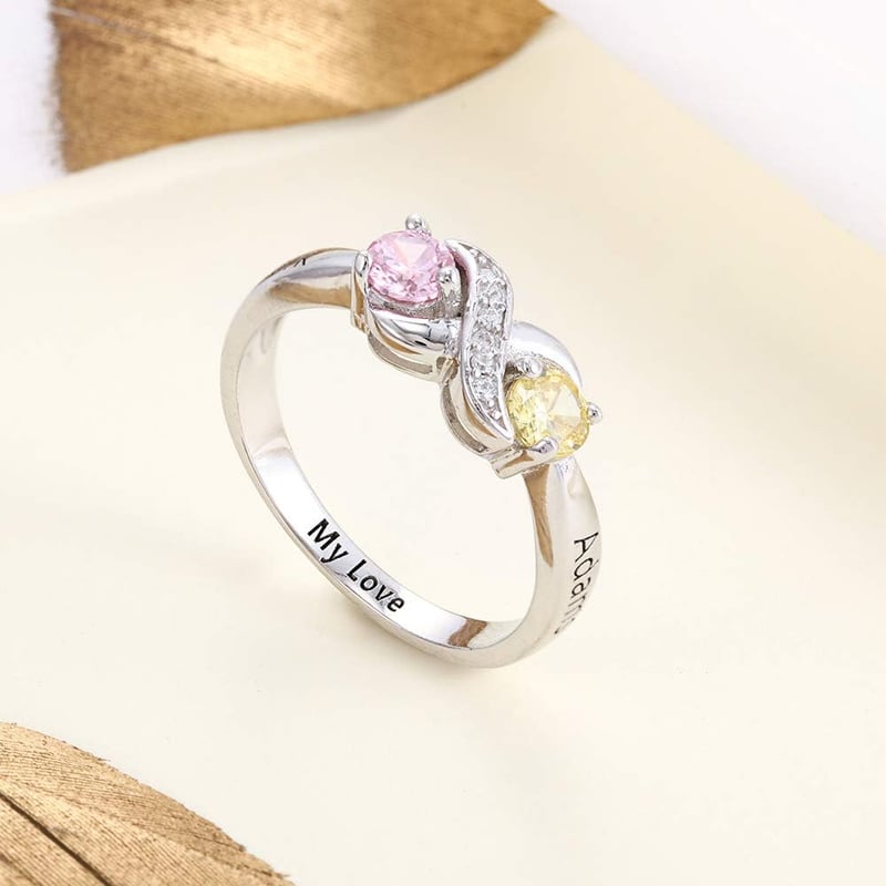 Personalized Infinity Mother's Ring with 2 Simulated Birthstones