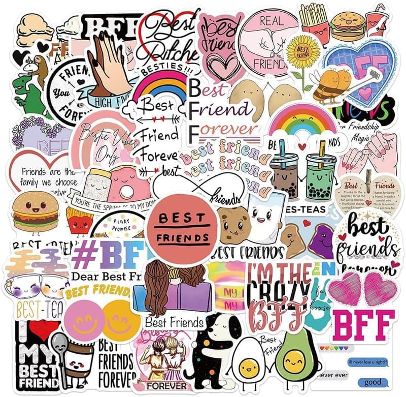 Friendship Stickers - 50 Waterproof Vinyl Decals for Personalization