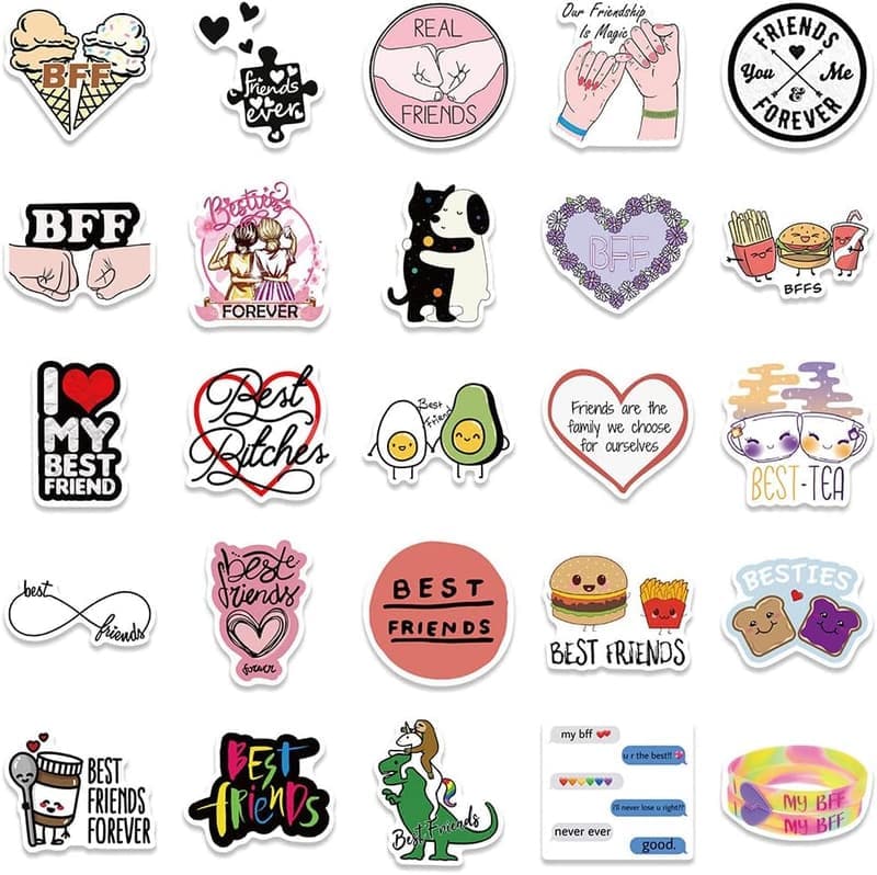 Friendship Stickers - 50 Waterproof Vinyl Decals for Personalization