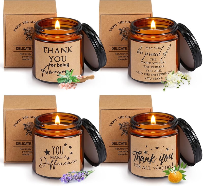 Thank You Candle Set - 3.5 oz Scented Soy Wax for Teacher & Nurse