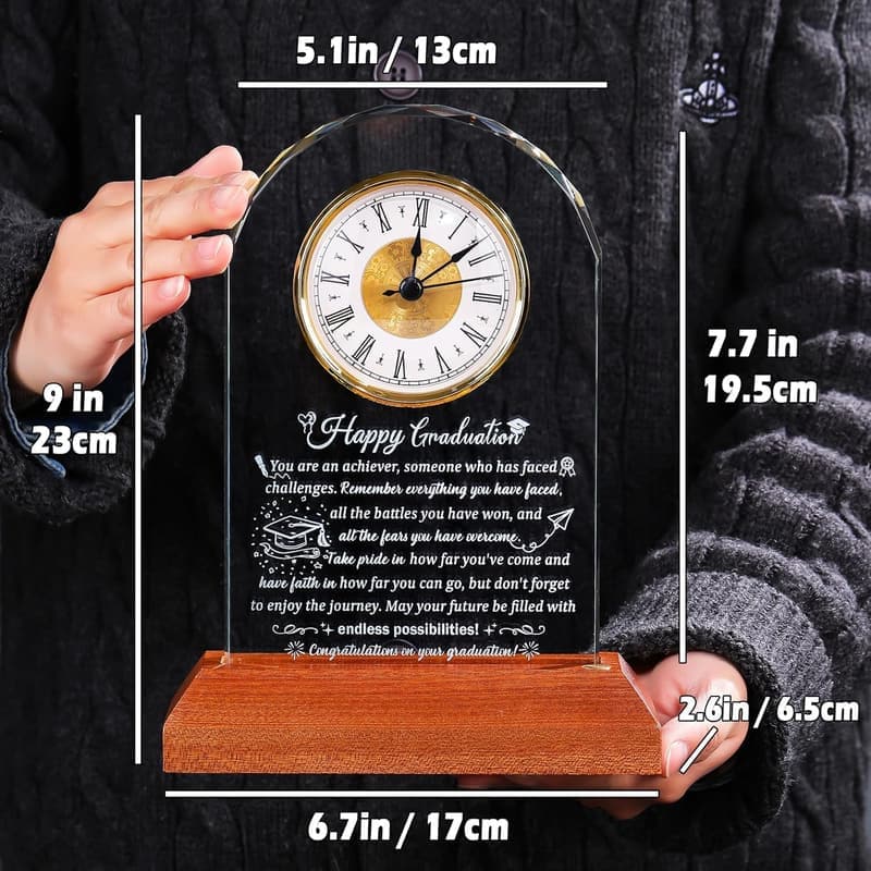Class of 2025 Graduation Glass Clock with Wooden Base