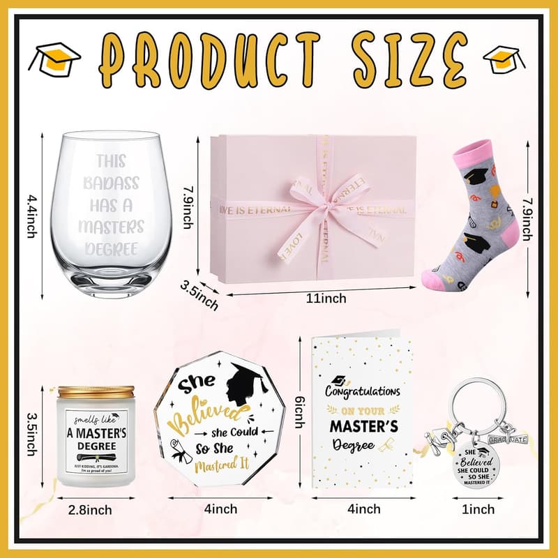 Graduation Gift Set for Her: Stemless Glass, Candle, Keychain & More