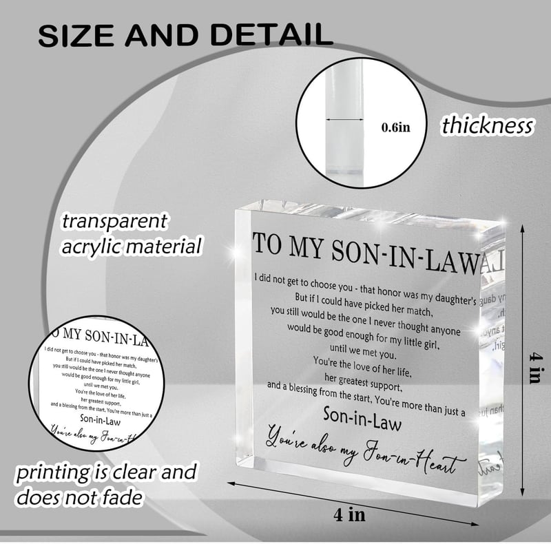 Wedding Day Gift - Meaningful Acrylic Desk Sign for Son-in-Law
