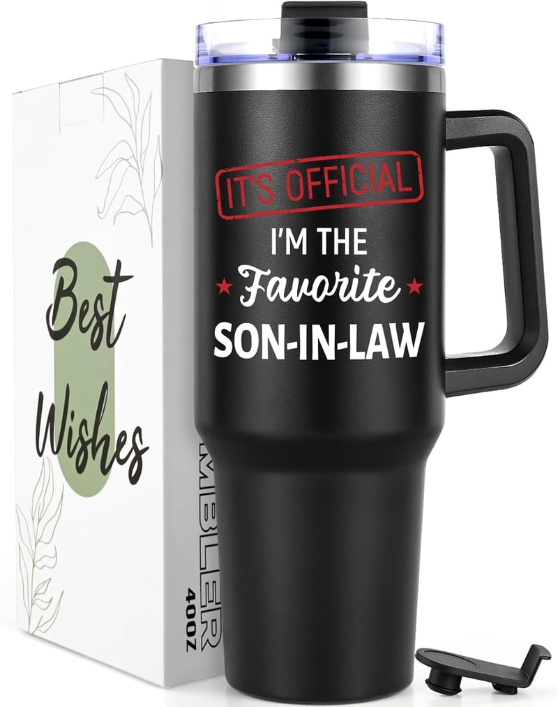 Son-in-Law Birthday Tumbler Gift, 40oz with Handle, Black