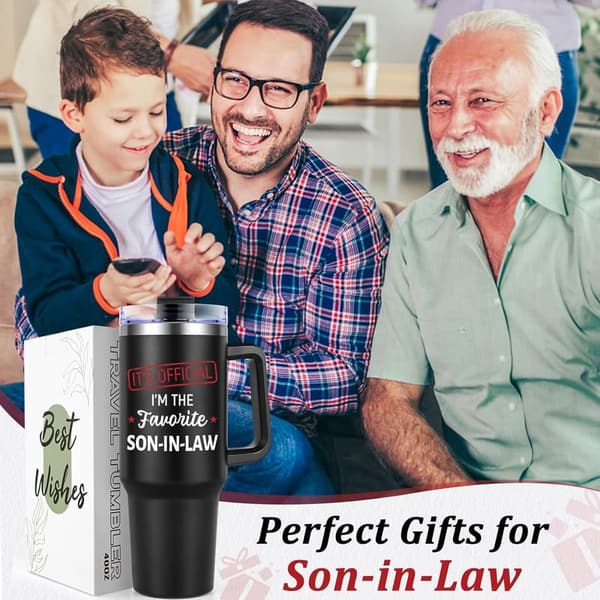 Son-in-Law Birthday Tumbler Gift, 40oz with Handle, Black