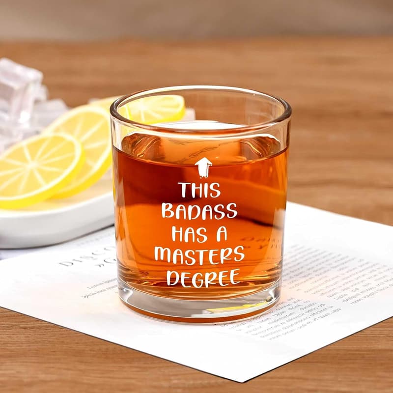 Masters Degree Whiskey Glass for Him - 10oz Graduation Gift
