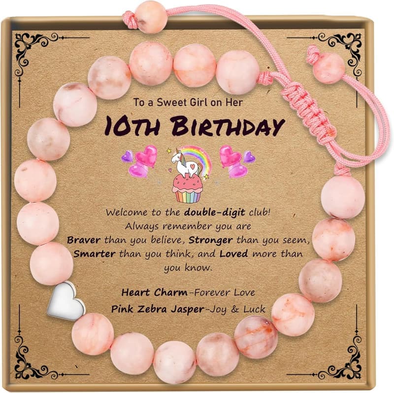 Birthday Beaded Bracelets for Girls, Adjustable Stone Pearl Gift