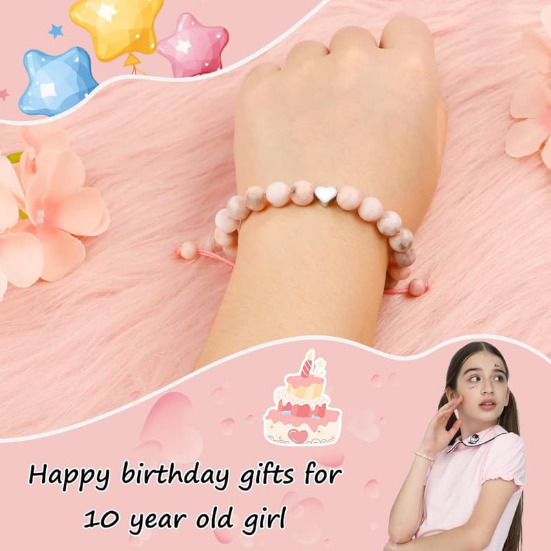 Birthday Beaded Bracelets for Girls, Adjustable Stone Pearl Gift