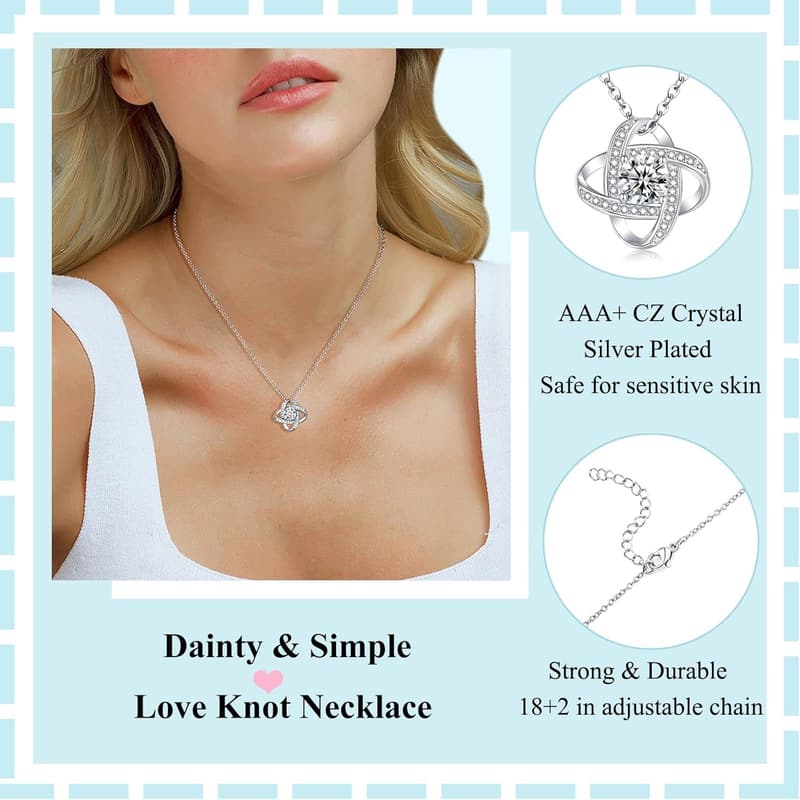 Silver Love Knot Necklace for Women - Perfect Gift for Any Occasion