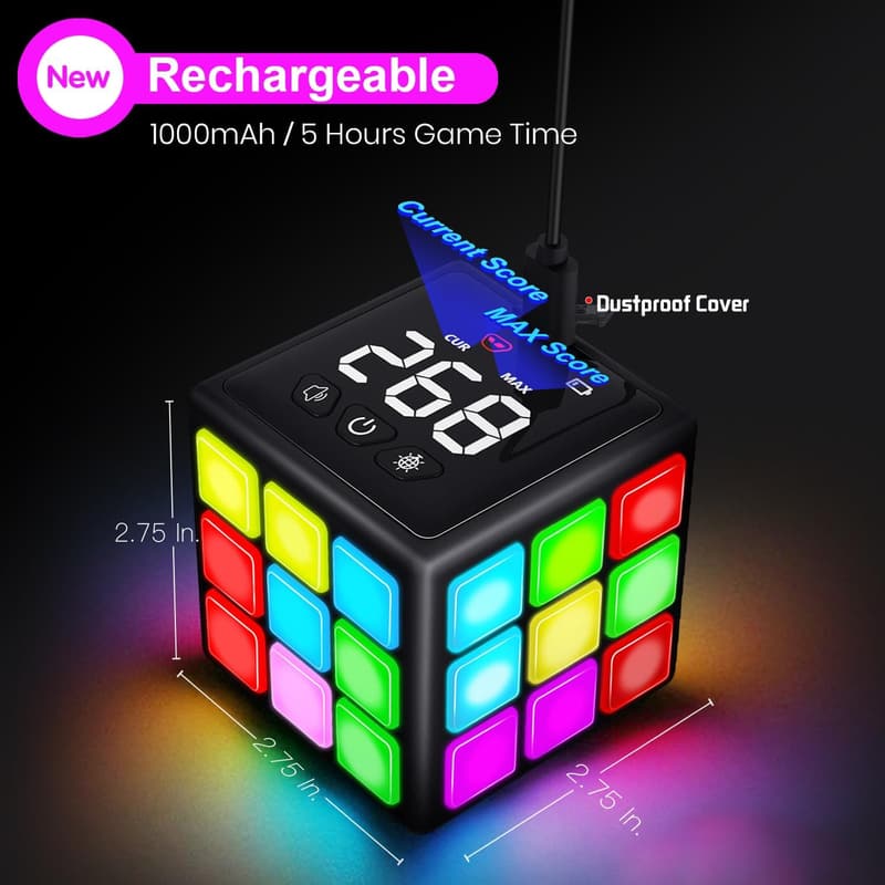 Rechargeable Handheld Game Cube - 15 Brain & Memory Games