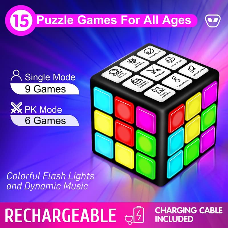 Rechargeable Handheld Game Cube - 15 Brain & Memory Games