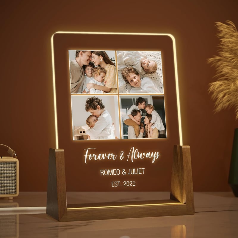 Customized Walnut Picture Frame LED Gift for Parents