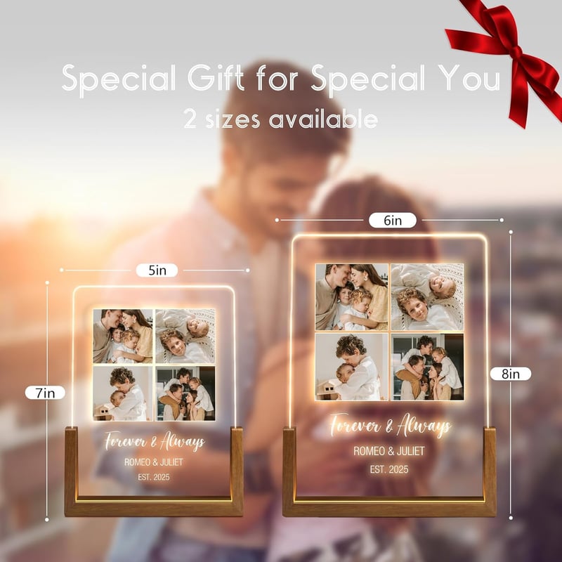 Customized Walnut Picture Frame LED Gift for Parents