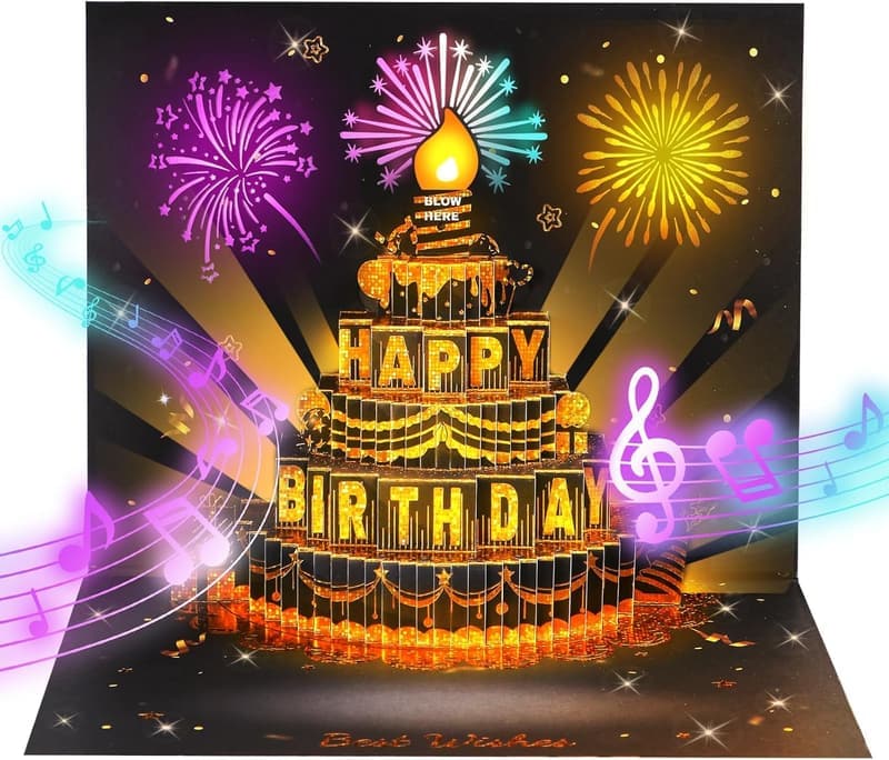 3D Musical Birthday Card with Blowable Candle & Light