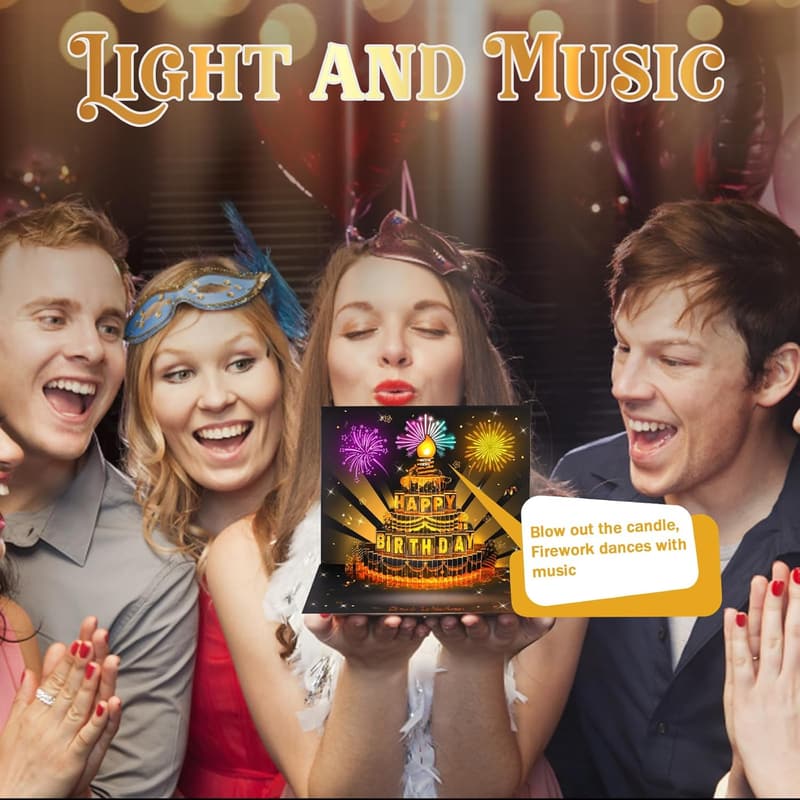 3D Musical Birthday Card with Blowable Candle & Light