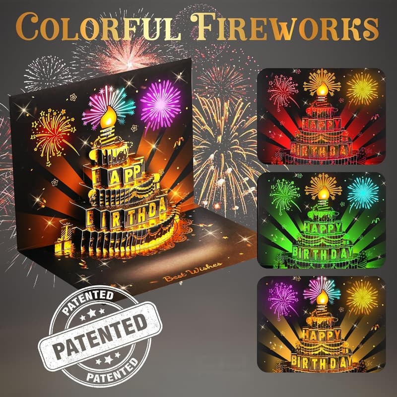 3D Musical Birthday Card with Blowable Candle & Light