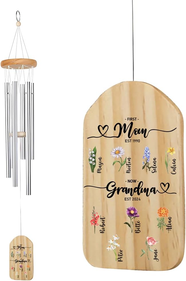 Personalized Wind Chimes for Grandma with Birth Month Flowers