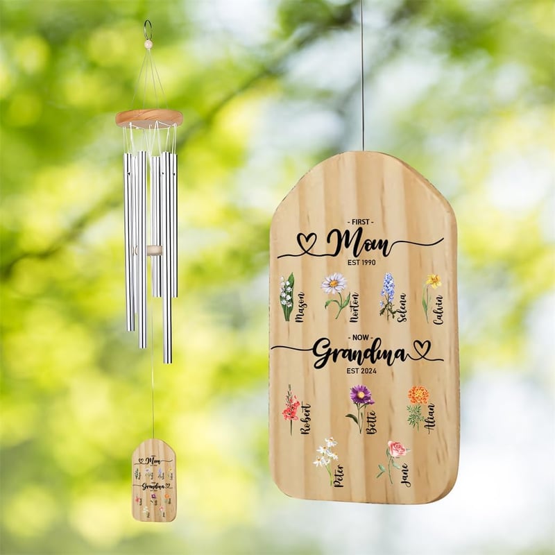 Personalized Wind Chimes for Grandma with Birth Month Flowers