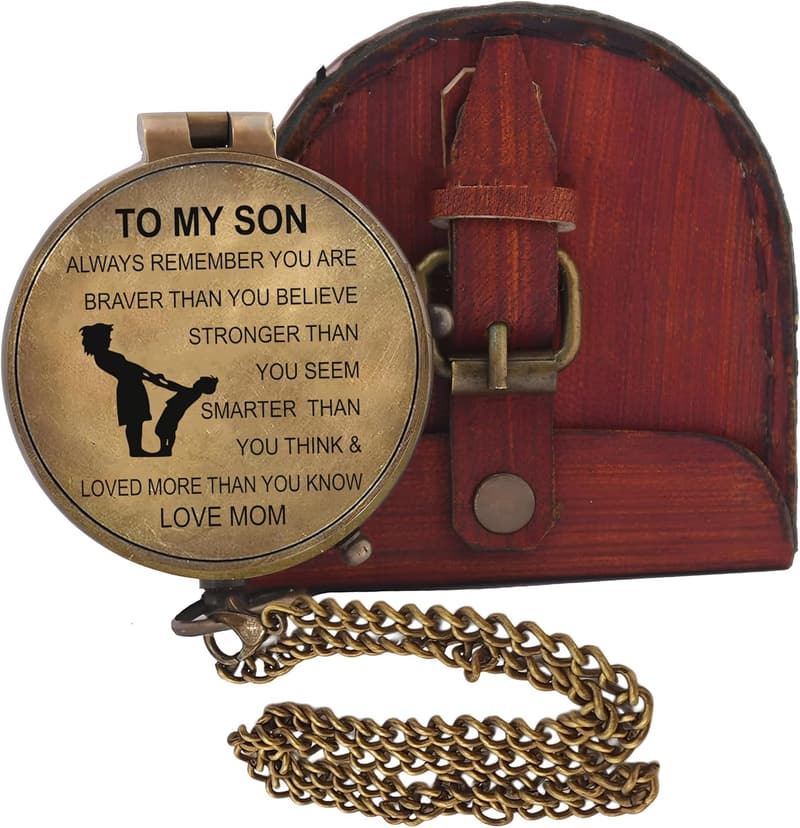 Graduation Gift Compass with Leather Case for Son