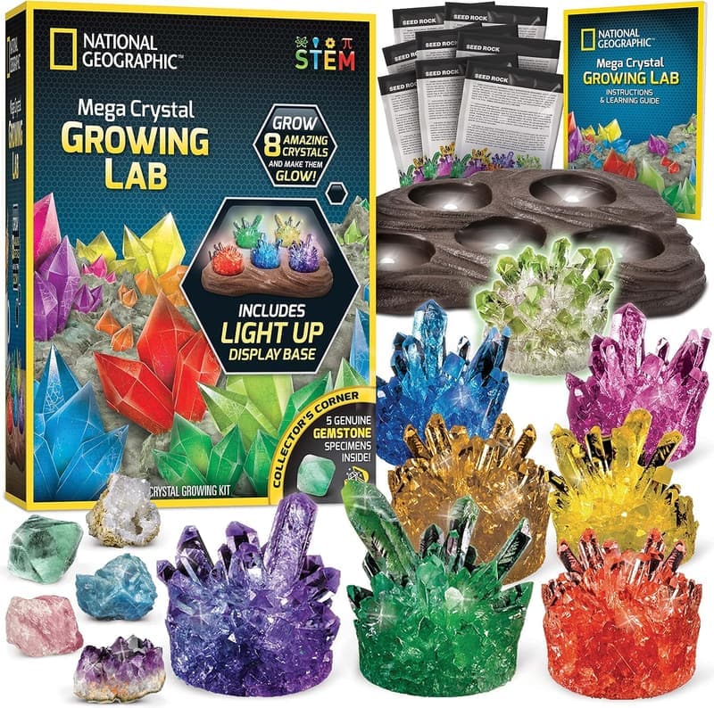 Crystal Growing Science Kit for Kids - 8 Crystals with Stand