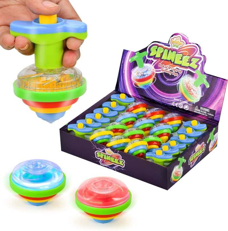 Light Up Spinning Tops - Fun Party Favors for Kids (Pack of 12)