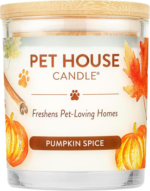 Pet Odor Eliminating Candle, 9 oz Pumpkin Scent, Clean Burning