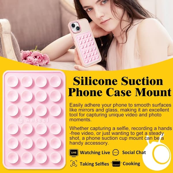Light Pink Silicone Suction Phone Holder for Selfies & Videos