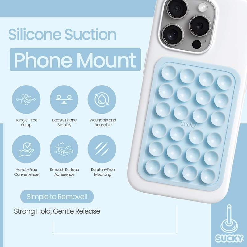 Baby Blue Silicone Suction Phone Holder - Hands-Free Accessory