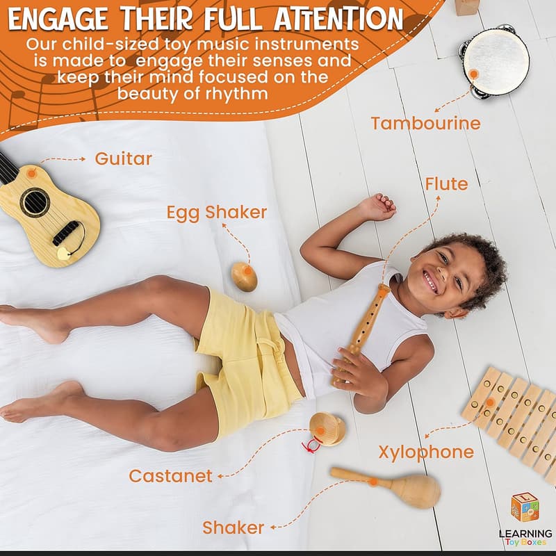 Kids Musical Instruments Set - Wooden Learning Toys for Toddlers