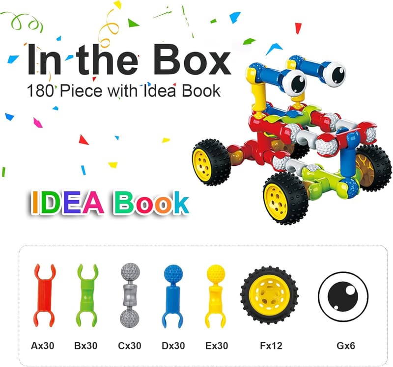 Educational Building Blocks for Kids, 180 Pieces - Ideal Gifts