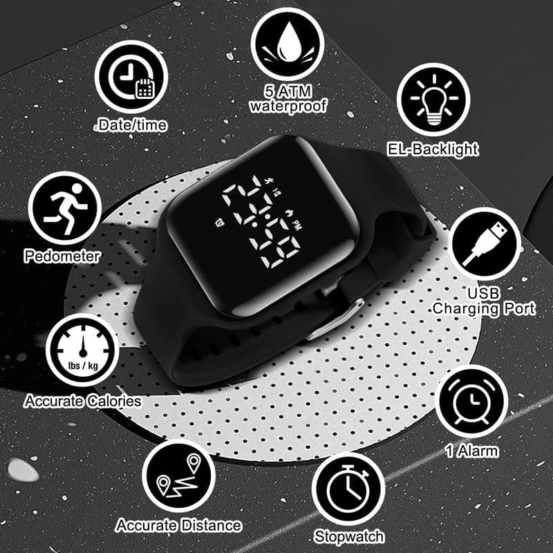 Digital Sports Watch for Kids with Step Counter & Alarm