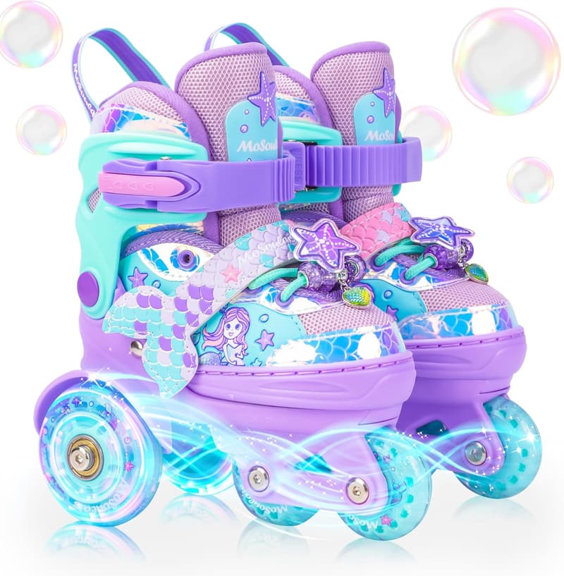 Adjustable Mermaid Roller Skates for Girls with Light-Up Wheels