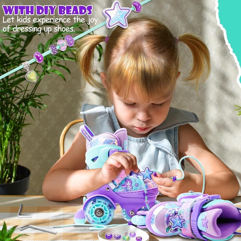 Adjustable Mermaid Roller Skates for Girls with Light-Up Wheels