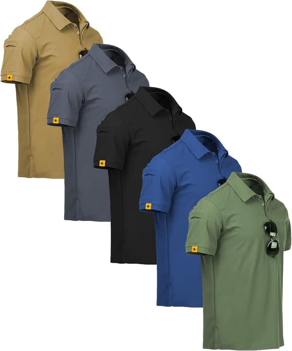 Men's Moisture-Wicking Polo Shirt - 5 Pack for Sports & Tennis