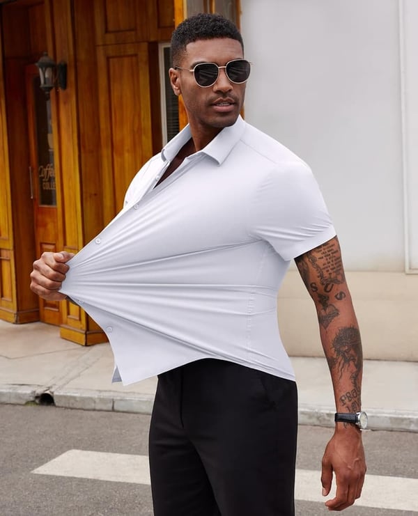 Men's Casual Short Sleeve Stretch Dress Shirt - Slim Fit